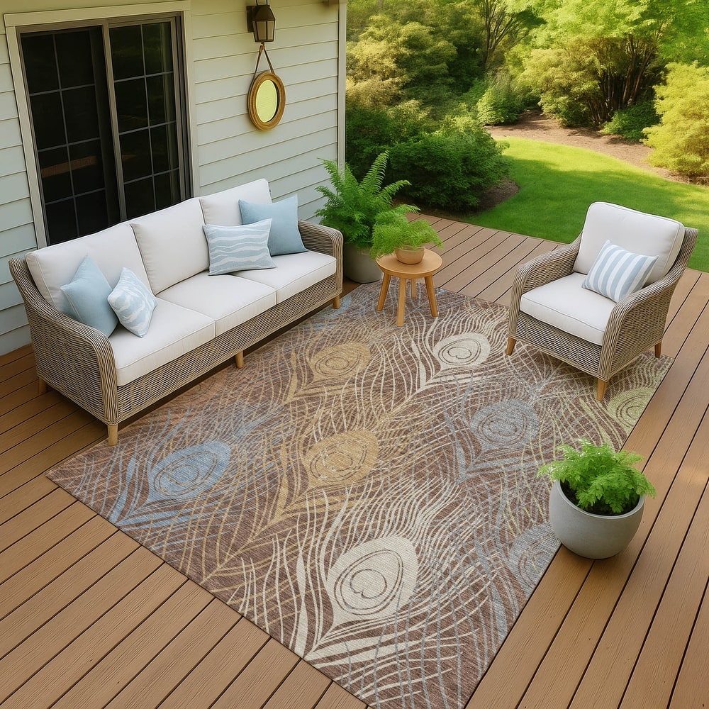 Machine Washable Indoor/ Outdoor Modern Peacock Chantille Rug