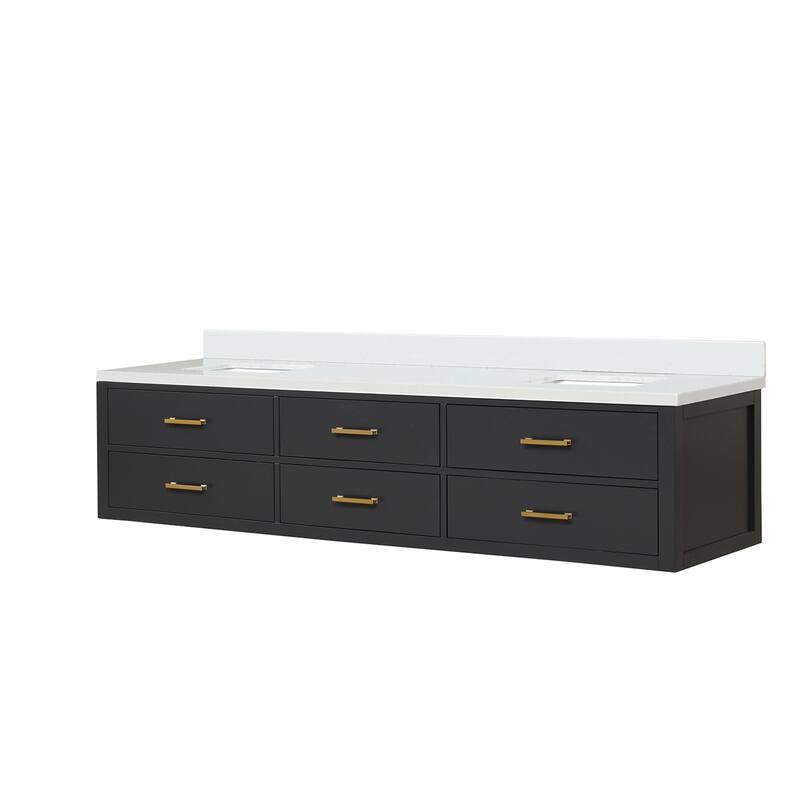 Castor 60 in W x 22 in D Black Double Bath Vanity and White Quartz Top
