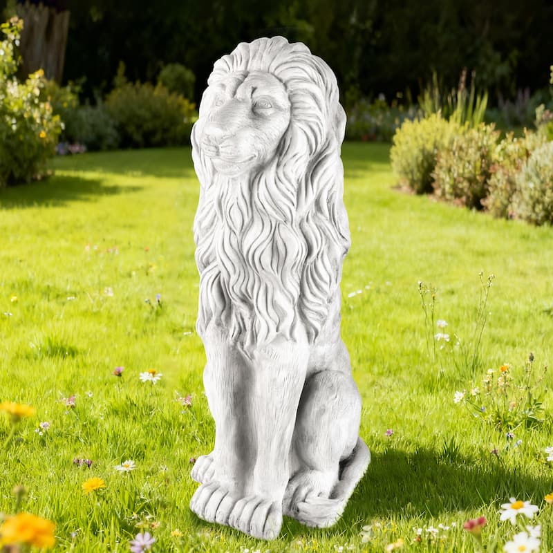 Glitzhome 36.25"H Oversized MGO Bronze/White/Black Sitting Lion Garden Statue