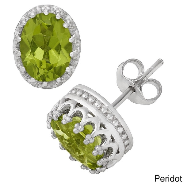 Gioelli Tiara Collection Sterling Silver 8x6mm Oval Gemstone Crown Earrings. Opens flyout.