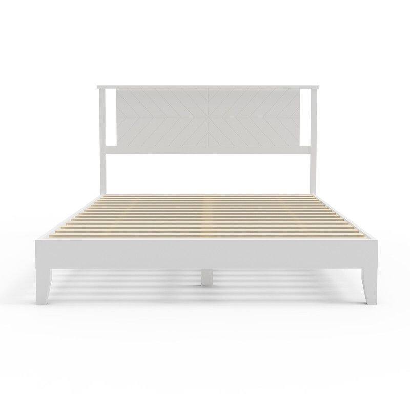 Twin Size Deluxe Bed Frame with Headboard with Solid Wood, No Box Spring Needed, Easy Assembly, White