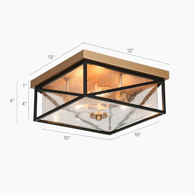 3-Light Mid-Century Modern Glass Square Flush Mount Foyer Ceiling Lights - 12" L x 12" W x 6" H