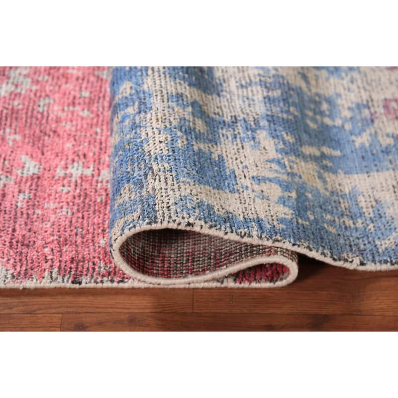 Pink Abstract Contemporary Area Rug Handmade Wool Carpet - 5'3"x 7'2"