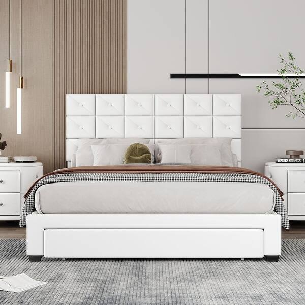 Upholstered Storage Bed with Two Wireless Chargers and Motion Activated