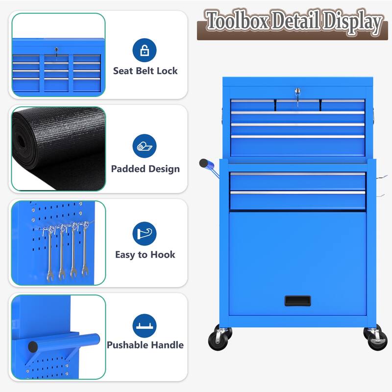 8-Drawer Rolling Tool Chest & Removable Tool Box Organizer with Lock