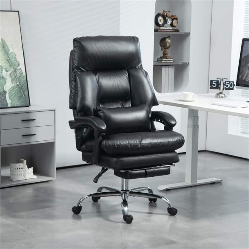 High Back Adjustable Seat Height PU Leather Desk Chair with Thick Cushion and Recline Function