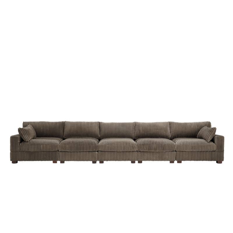 Plush Corduroy Upholstered Modular Sectional Sofa with Pillows