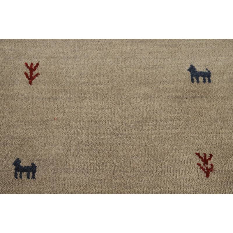 Hand Knotted Oriental 100% Wool Carpet Tribal Animal Pictorial Beige & Ivories Gabbeh Area Rug - 7' 7'' X 5' 4''