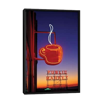 iCanvas "Coffee Cup & Public Market Neon Signs, Pike Place Market, Seattle, Washington, USA" by Paul Souders Framed Canvas Print