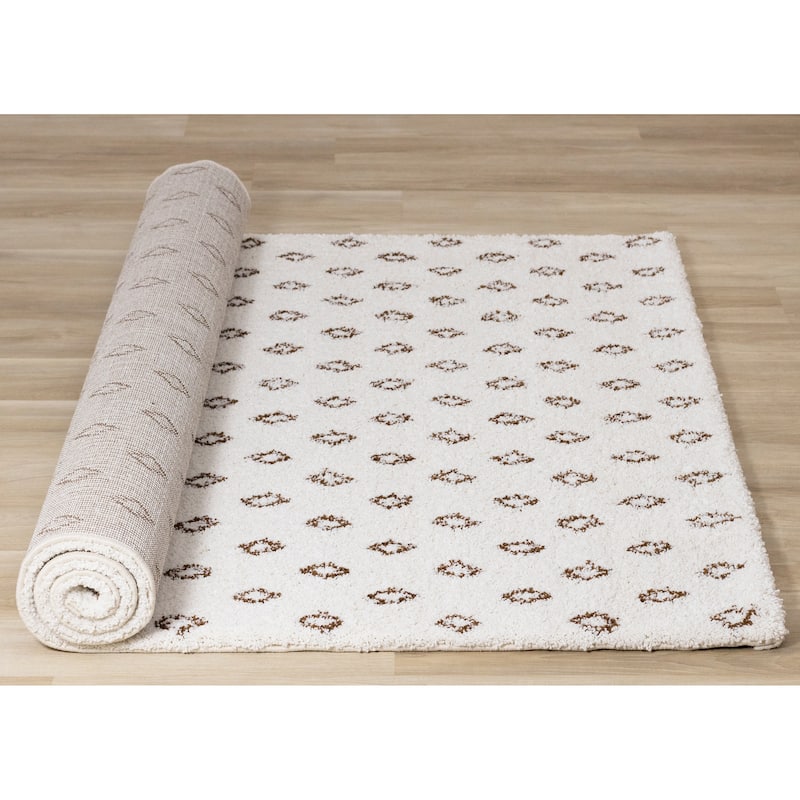 Shiloh Collection - Cream Rust Diamonds Super Soft Thick Area Rug