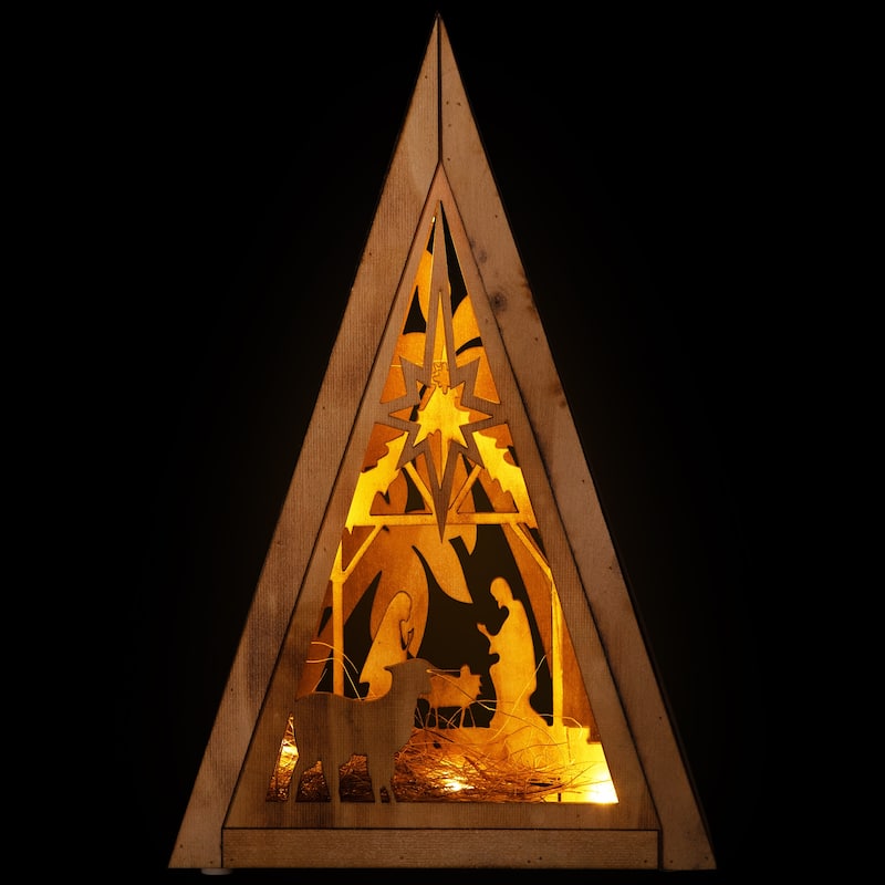 LED Lighted Holy Family Wooden Christmas Nativity Scene - 12"