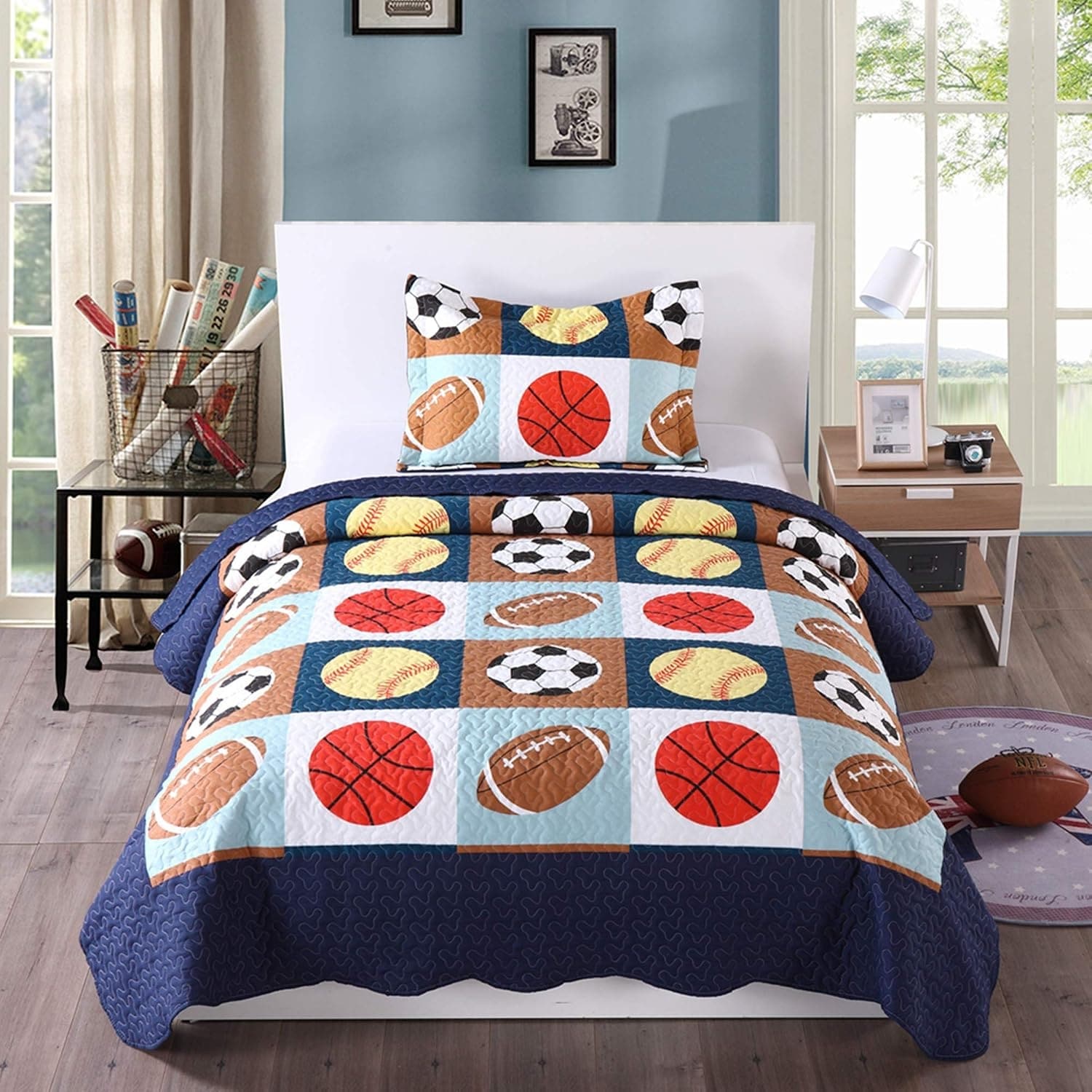 MarCielo Polyester Lightweight Football Kids Quilt Set