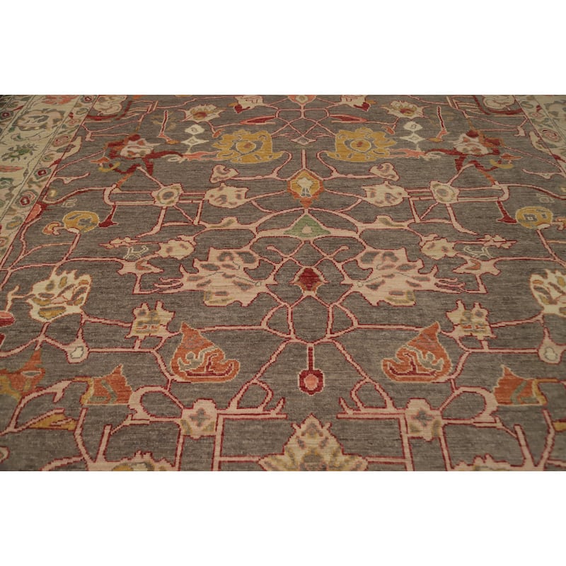 Hand Knotted Oriental 100% Wool Carpet Transitional All-Over Greys & Charcoal Oushak Area Rug - 13' 11'' X 10' 6''