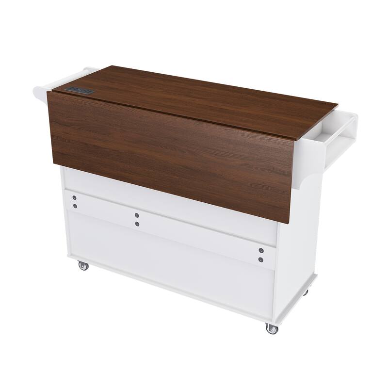 Rustic Kitchen Island, White Walnut Breakfast Bar, Mobile Rolling Storage Cart
