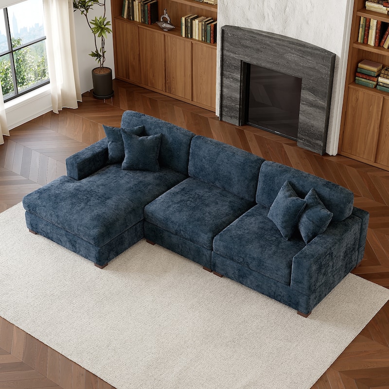 Modern Oversized Chenille Modular Sectional Sofa With Chaise
