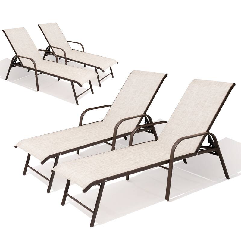 Pellebant 2/4PCS Outdoor Lounge Chair Aluminum with Adjustable Backrest - Beige-Setof4