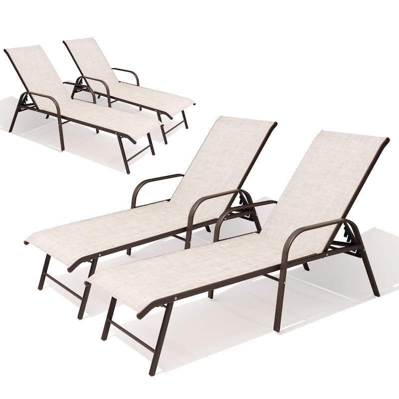 Pellebant 2/4PCS Outdoor Patio Lounge Chairs Aluminum with Adjustable Backrest