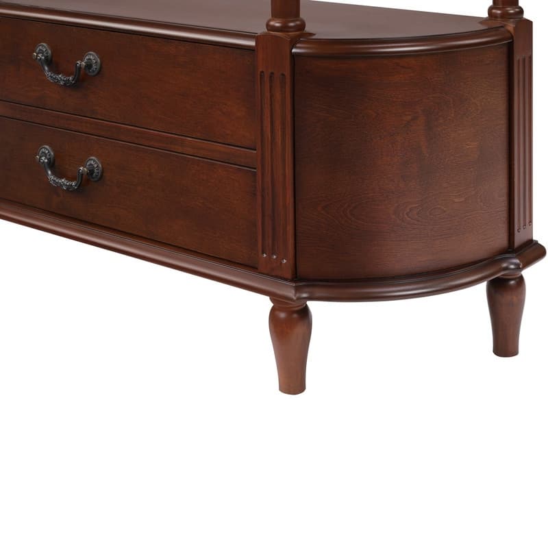 Retro 43" Curved Wood Console Table with 3 Drawers and Open Shelf, Sofa Table Behind Couch for Living Room and Hallway Storage