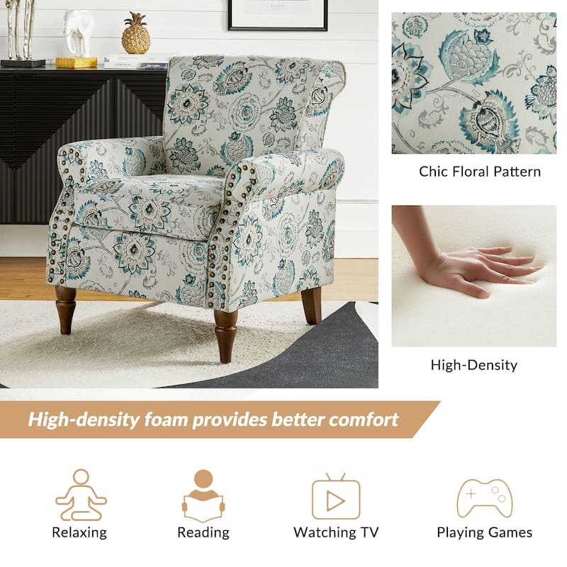 Nyctelius Traditional Polyester Accent Chair with Rolled Arms and Nailhead Trim by HULALA HOME