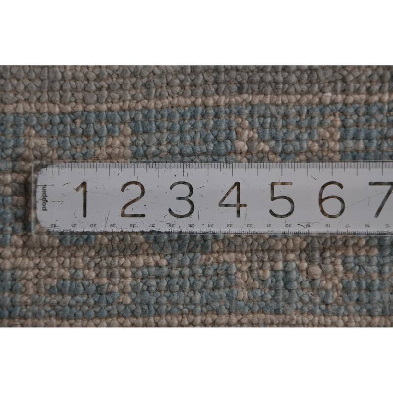 Hand Knotted Oriental 100% Wool Carpet Transitional Geometric Greys & Charcoal Oushak Runner Rug - 13' 10'' X 3' 1''