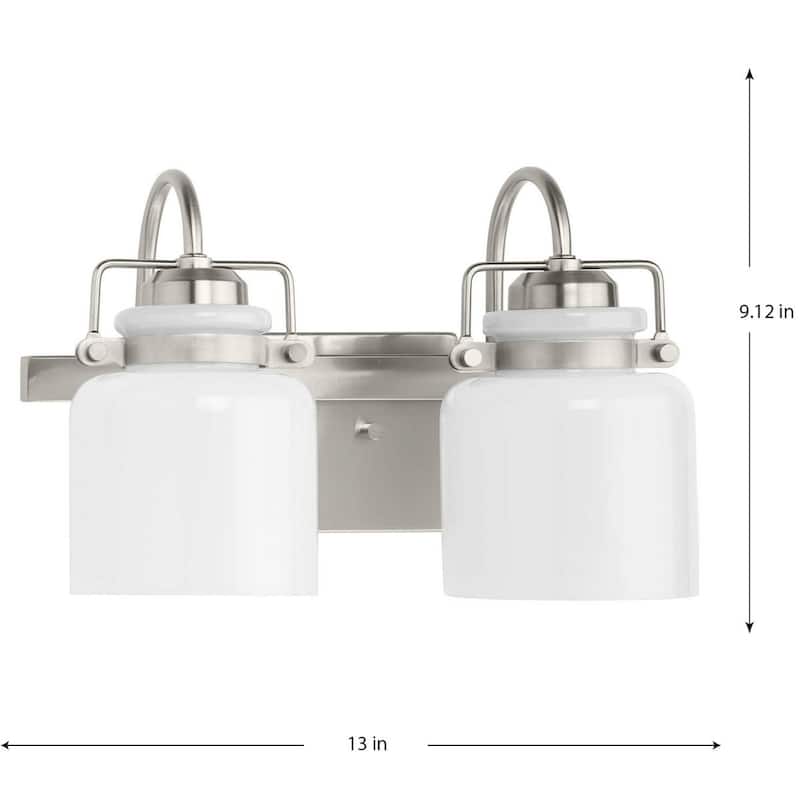 Fessler Collection Two-Light Brushed Nickel Opal Glass Farmhouse Bath Light - 13 in x 7.12 in x 9.12 in