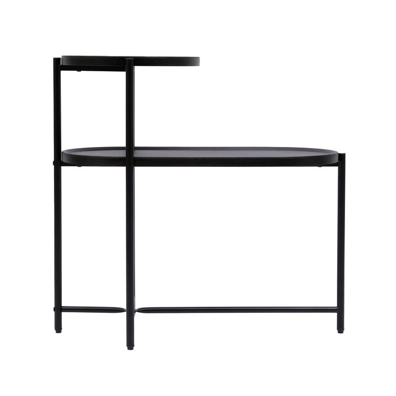 2 Tier Oval End Table Sofa Side Table Modern Home Storage Stand Wood Side Cabinet Narrow Side Coffee Table with Storage Tray