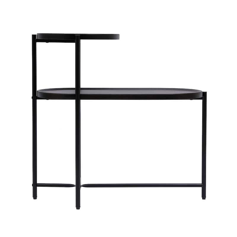 GDFStudio - Modern Compact 2-Tier Sofa Side Table with Smooth Edge Shelf, Metal Frame & X-shaped Support - 27.55"L