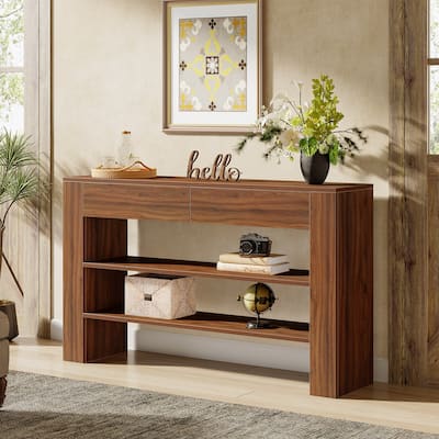 53'' Console Table with 2 Drawers, 3-Tier Entryway Table with Storage