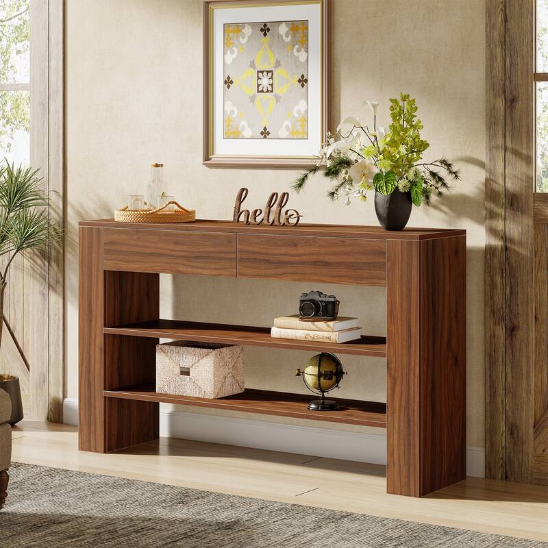 53.15-Inch 3-Tier Console Table with 2 Drawer