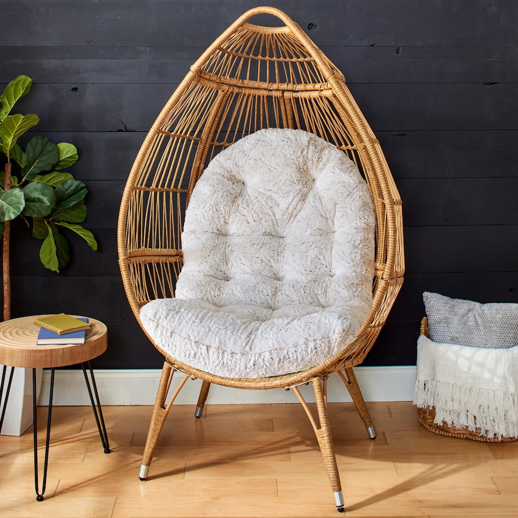 Sorra Home Indoor Faux Fur Egg Chair Replacement Cushion (Cushion Only)