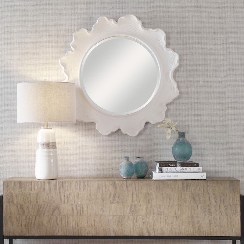Uttermost Sea Coral White Round Mirror - 33.625"W x 33.625"H x 2.5"D