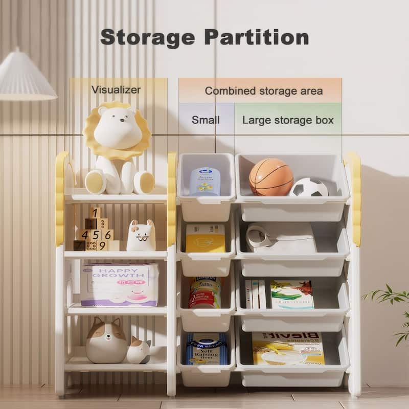Kids Bookshelf and Toy Storage, 4-Tier Toy Organizers W/8 Removable Storage Bins, Kids Toy Storage Organizer for Study Room
