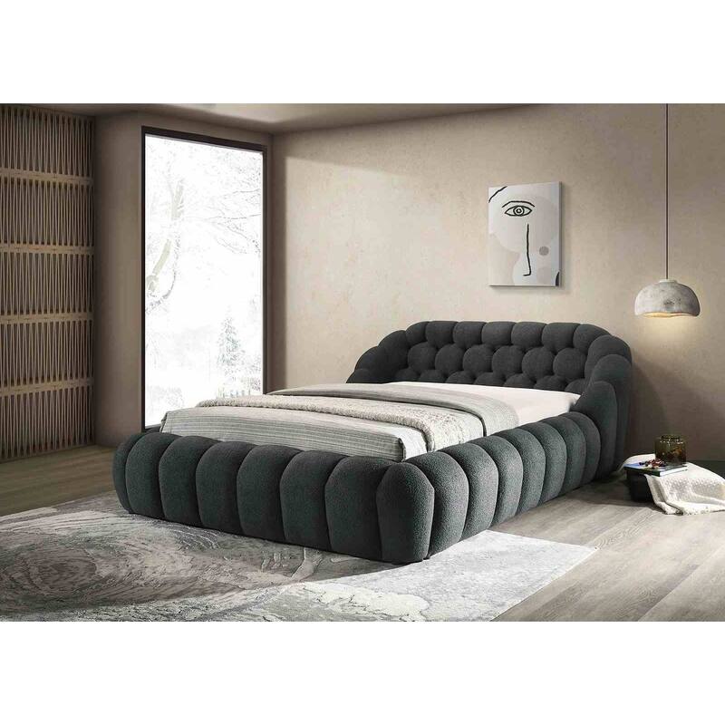 Charcoal Finish Modern Fully Upholstered Platform 1pc Bed