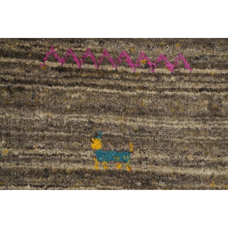 Hand Knotted Oriental 100% Wool Carpet Tribal Animal Pictorial Brown Gabbeh Area Rug - 8' 2'' X 6' 7''