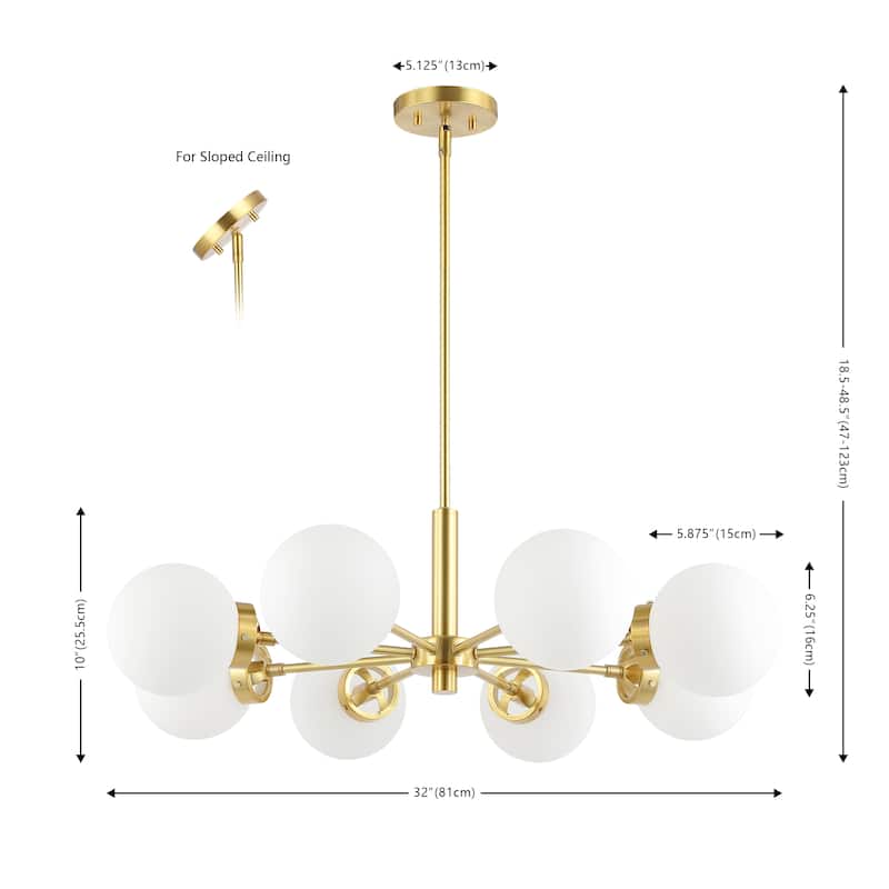 SAFAVIEH Lighting Madeleine 8 Light 32" Chandelier - 32" x 32" x 19-49"- withD/H - Gold/White