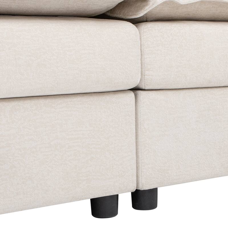 Sadie 124" Modular U-Shaped Sectional Sofa-in-a-Box with Storage, Sandstone Light Beige Chenille