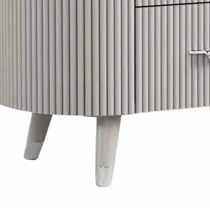 Gema Nightstand, 2 Drawers, Cultured Stone Top, Gray Wood, Silver Trim