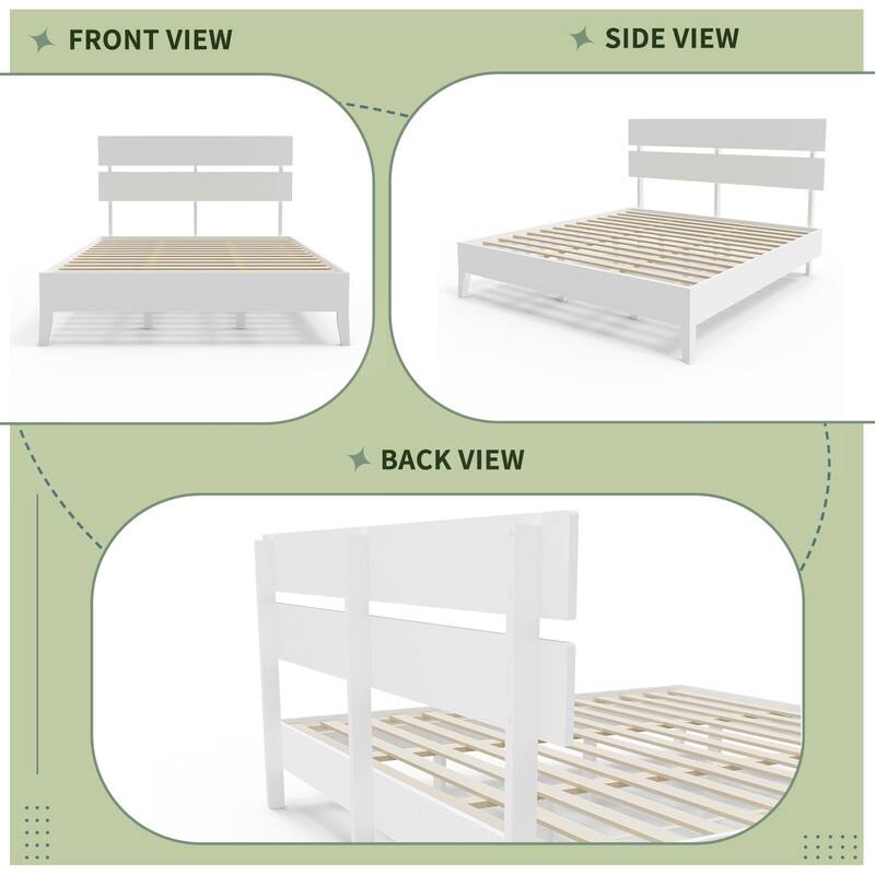 Modern Brown Solid Wood Platform Bed Frame with Headboard
