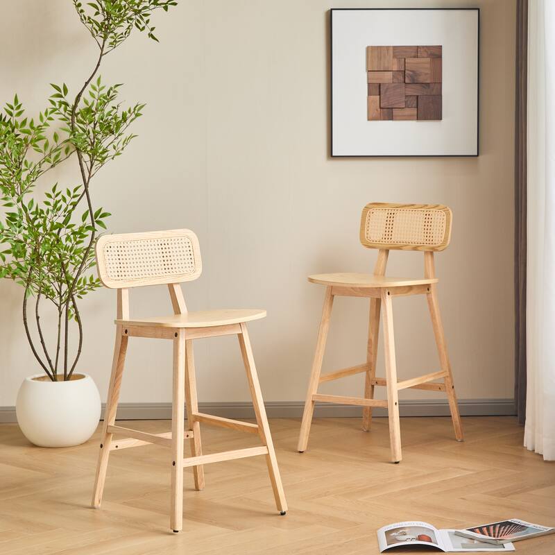 Roomfitters Bari Indoor Bentwood Barstools with Rattan Back and Solid Wood Seat, Set of 2 - Set of 2 - Natural