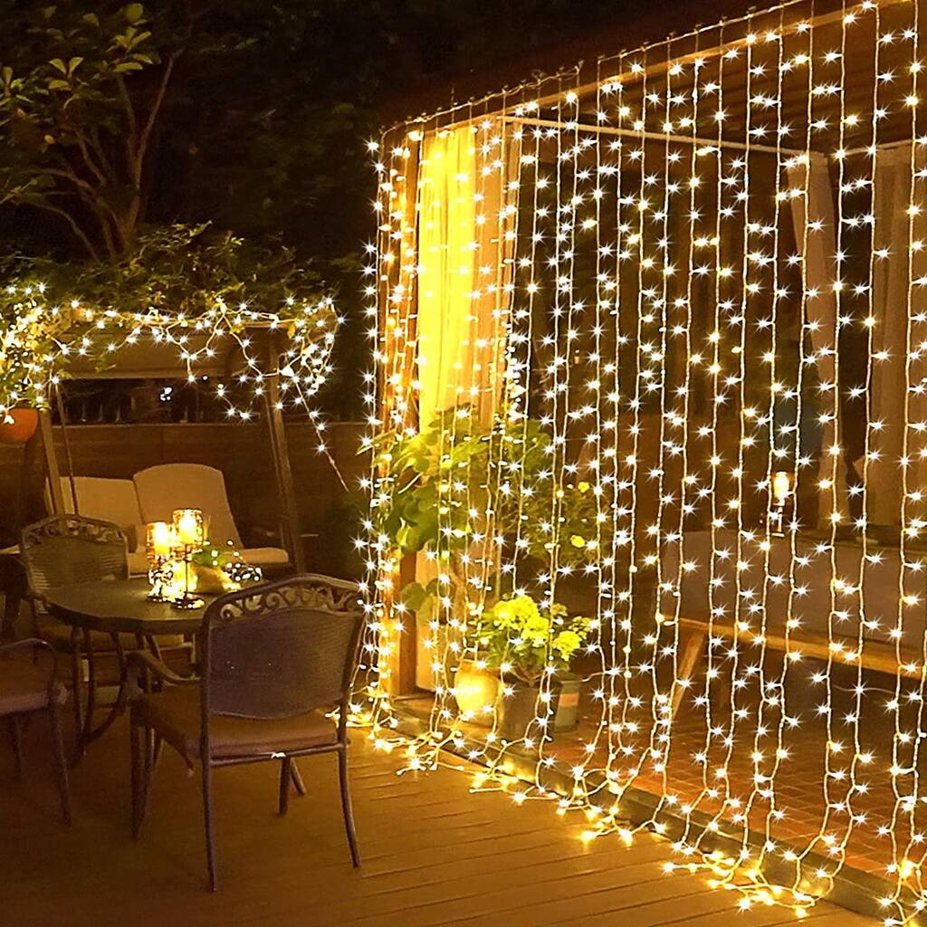 Remote Control Curtain Lights Plug in Curtain Lights Outdoor - Yellow