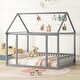 preview thumbnail 19 of 25, Full Size Floor Kids Bed with House Roof Frame and Guardrails, White Grey