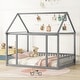 preview thumbnail 2 of 7, Stylistic Elements Full Size Floor Wooden Kids Bed with House Roof Frame and Safety Guardrails, Gray