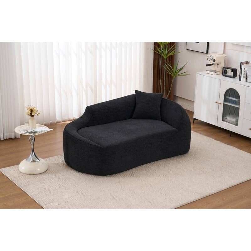 Compressed Curve Chaise Lounge, Modern Chenille Sofa Bed, No-Assembly Sofa