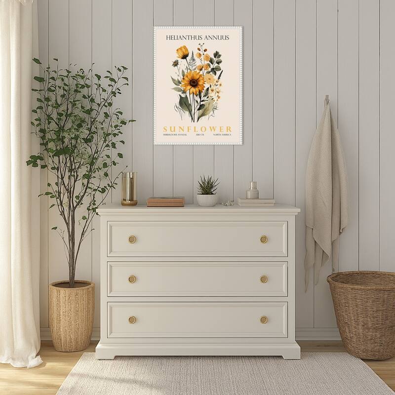 Vintage Botanical Sunflower No. 2 Illustration by Christopher Giampietro Framed Canvas Wall Art Print
