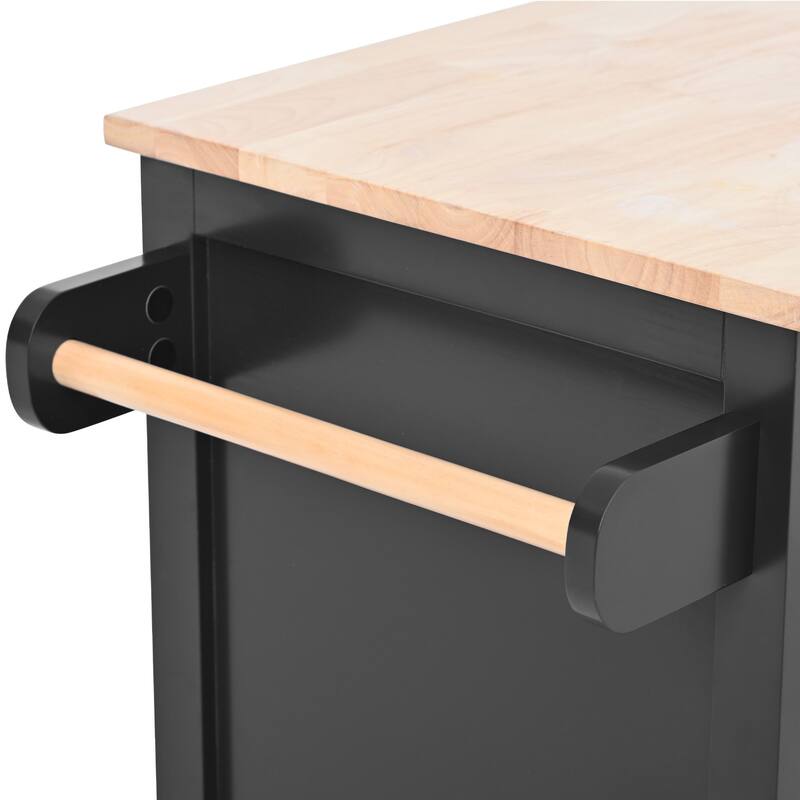 Rubberwood Kitchen Cart with Drop Leaf, Internal Storage Rack, Tableware organizer, and 8 drawers