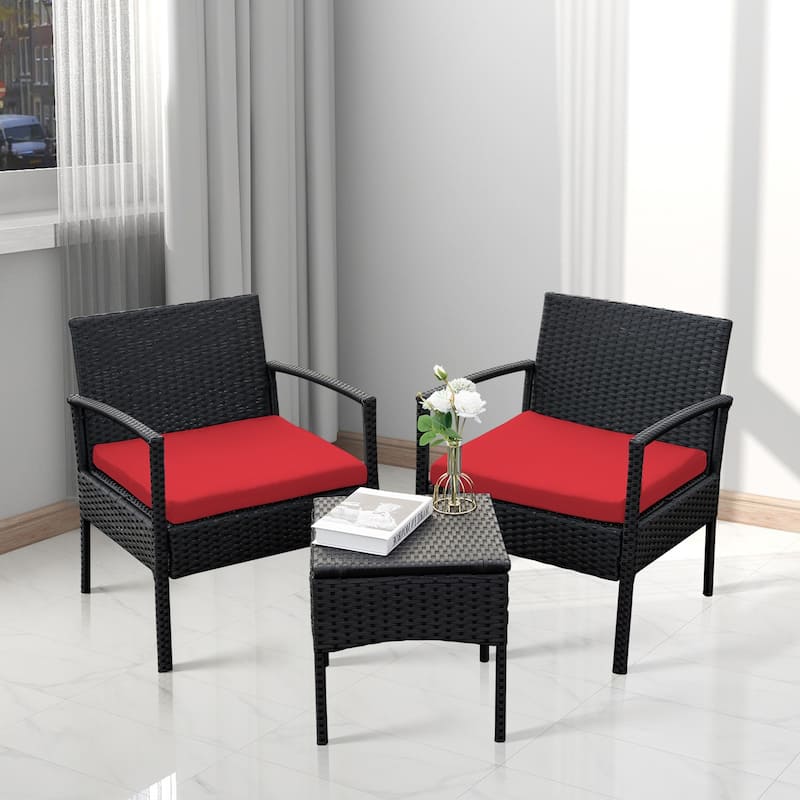 3 PCS Outdoor Patio Bistro, Rattan Conversation Chairs Set, Balcony Furniture Set - 28"H x 23.3"W x 23.3"D