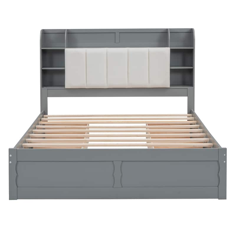 Merax Queen Size Platform Bed with Storage Headboard