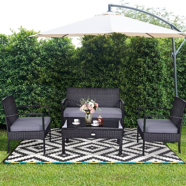 Shop Black Friday Deals On Costway 4 Pcs Patio Rattan Wicker Furniture Set Brown Loveseat Sofa Overstock 16794572