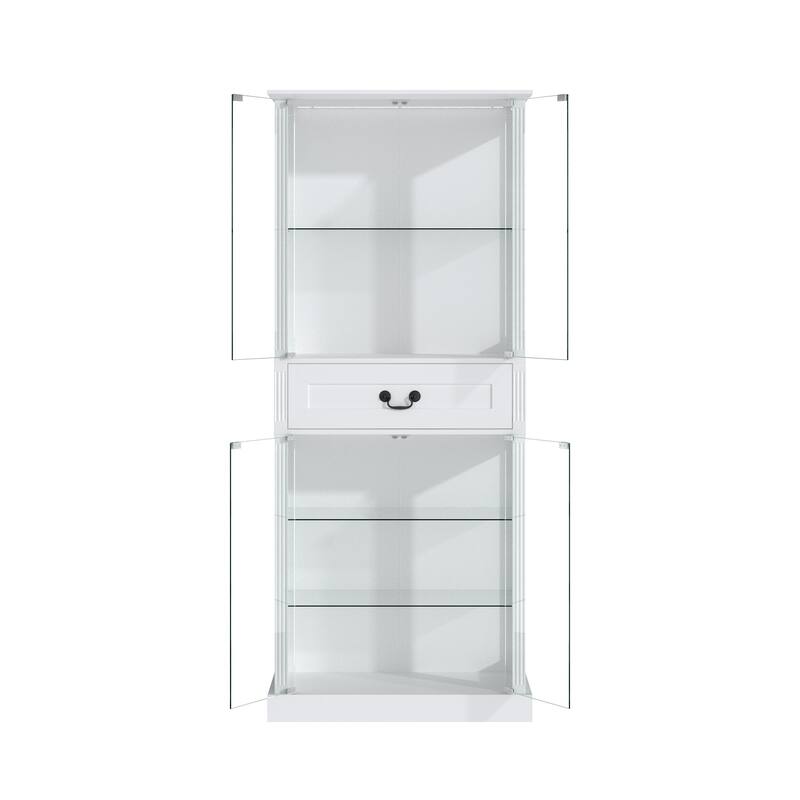 Bookshelves LED Display Cabinet with Tempered Glass Doors, App-Controlled Multicolor Lighting