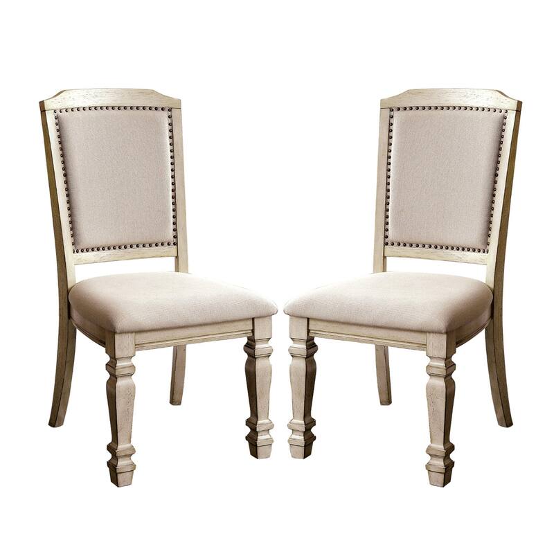Set of 2 Padded Fabric Dining Chairs - Antique White
